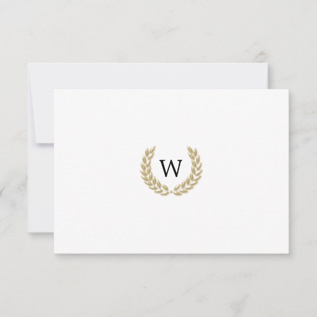 Mariage RSVP Blanc Monogramme Laurier Or Élégant (Devant)