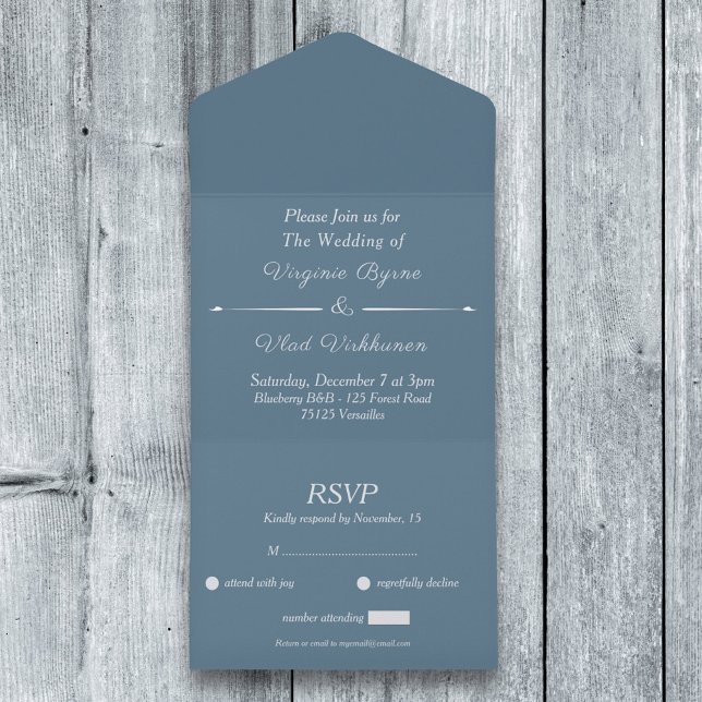 Mariage RSVP bleu Dusty tout en une invitation (Dusty Blue RSVP Wedding All In One Invitation)