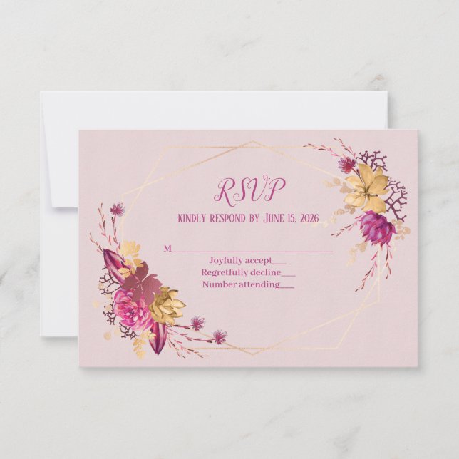 mariage RSVP bouquet floral avec cadre or (Devant)