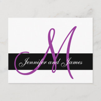 Mariage RSVP carte Monogramme Noms pourpre avant