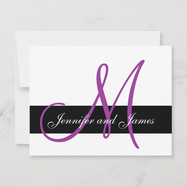 Mariage RSVP carte Monogramme Noms pourpre avant (Devant)