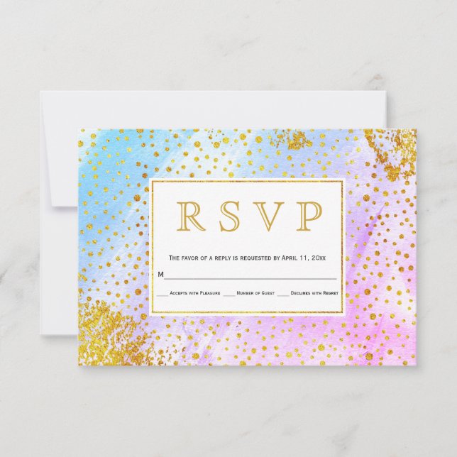 Mariage RSVP couleur bleu, rose aquarelle confetti (Devant)