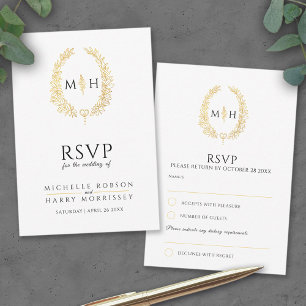 Mariage RSVP de couronne ovale feuille noire et or