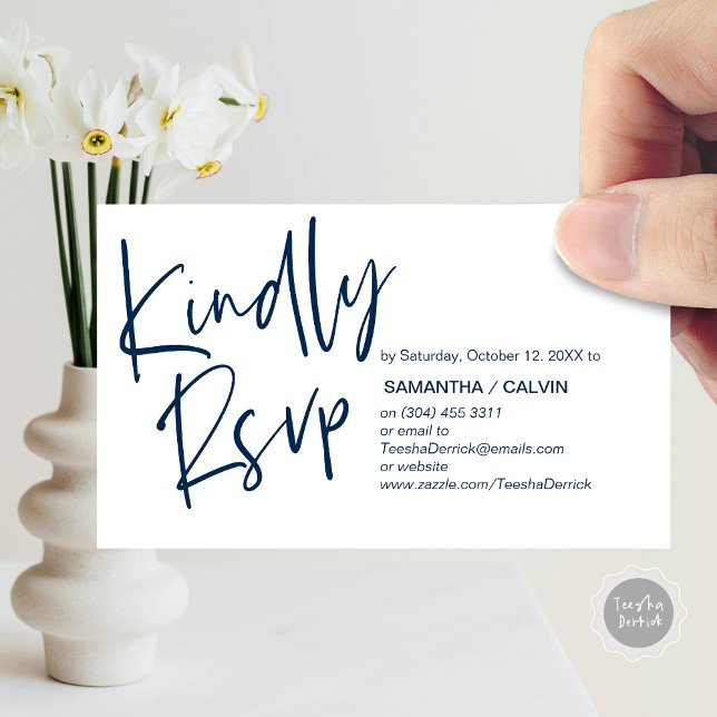 Mariage RSVP, Élégance Décontractée, Invitation ré (Kindly RSVP, Wedding Invitation Response Enclosed Card, in Navy Blue)
