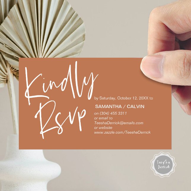 Mariage RSVP, Élégance Décontractée, Invitation ré (Kindly RSVP, Wedding Invitation Response Enclosed Card, in Copper rust brown)