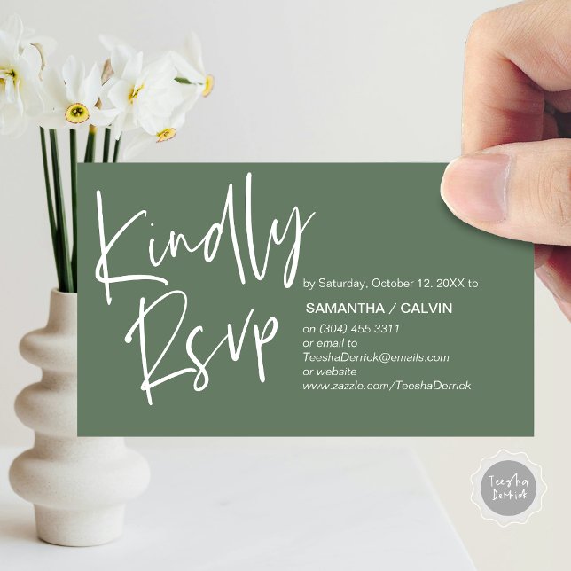 Mariage RSVP, Élégance Décontractée, Invitation ré (Kindly RSVP, Wedding Invitation Response Enclosed Card, in forest sage green)