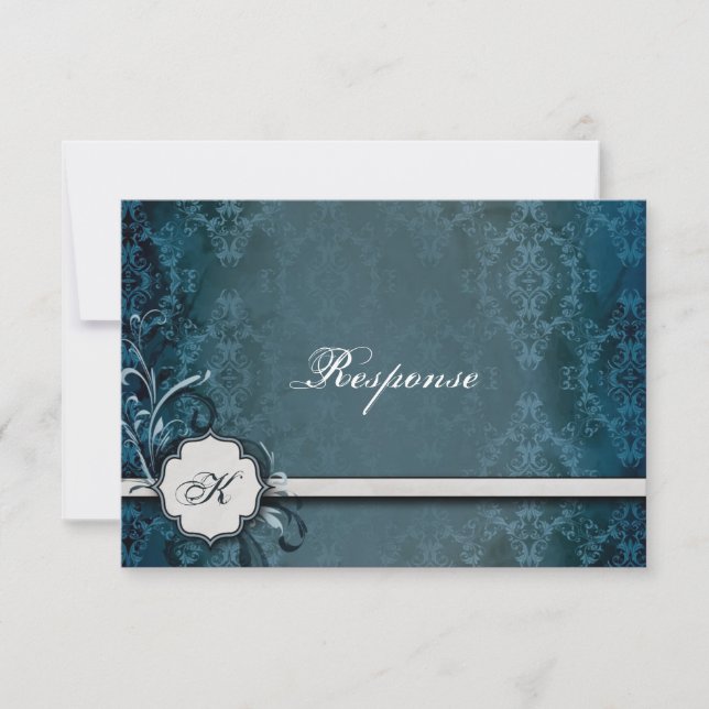 Mariage RSVP Elegant Monogramme Vintage Damask (Devant)