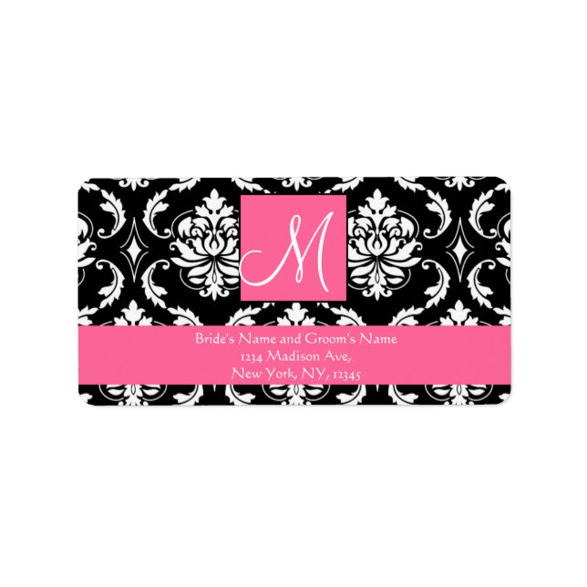 Mariage RSVP Étiquettes de adresse Damask Monogram (Devant)