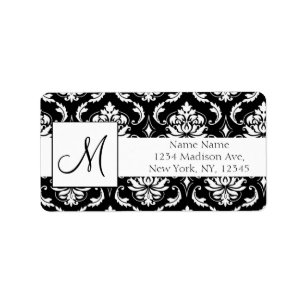 Mariage RSVP Étiquettes de adresse Damask Monogram