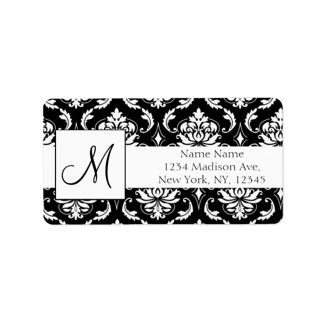 Mariage RSVP Étiquettes de adresse Damask Monogram (Devant)