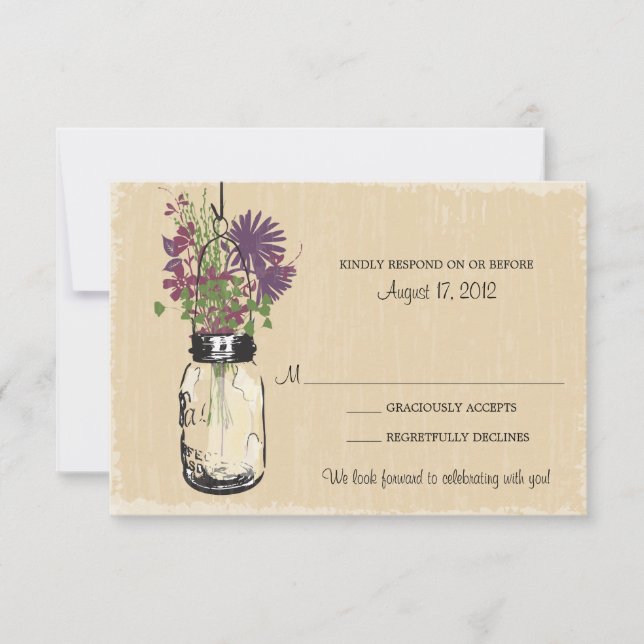 Mariage RSVP Fleurs Violettes Pot en Grès Rustique (Devant)