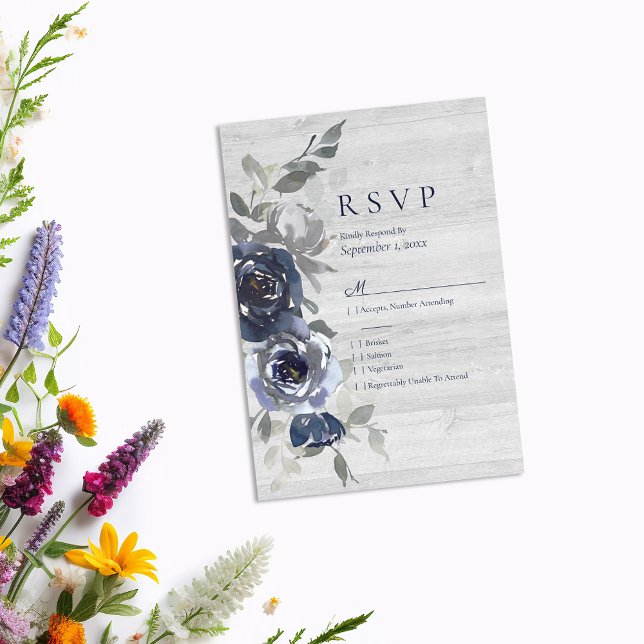 Mariage RSVP floral bleu marine (Créateur téléchargé)