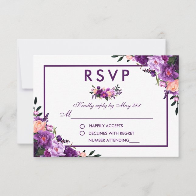 Mariage RSVP Floral violet ultra violet (Devant)