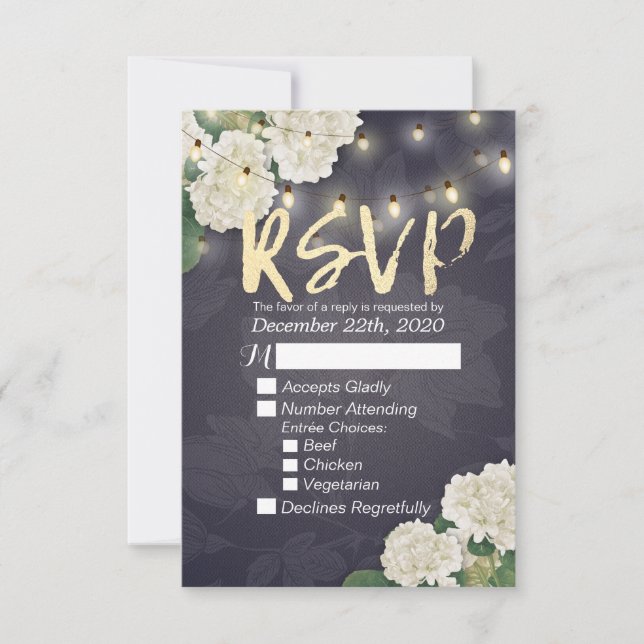 Mariage RSVP Hydrangea Fleurs String Lumières Bleu (Devant)