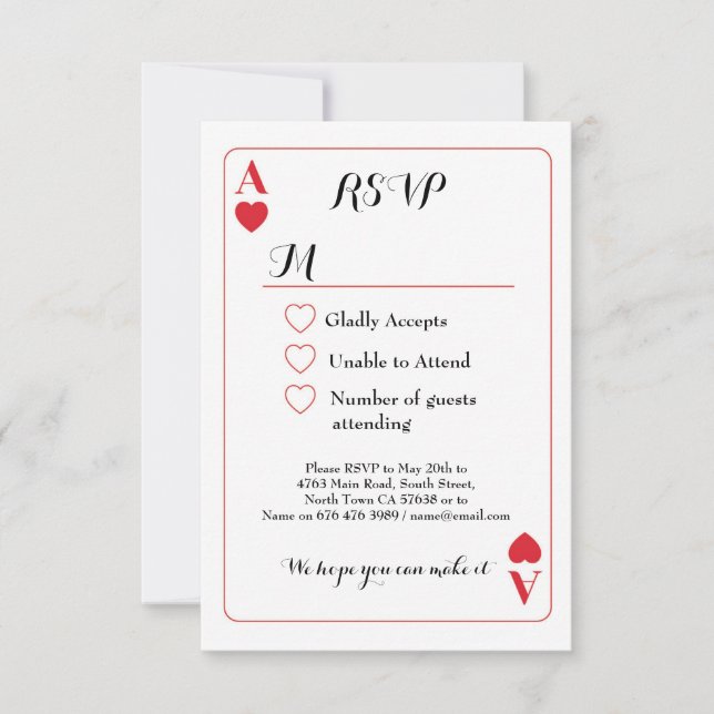 Mariage RSVP Jouer Carte Ace Des Coeurs Invitation (Devant)