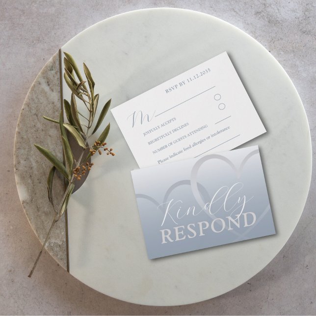 Mariage RSVP moderne Dusty Blue & White Heart (Créateur téléchargé)
