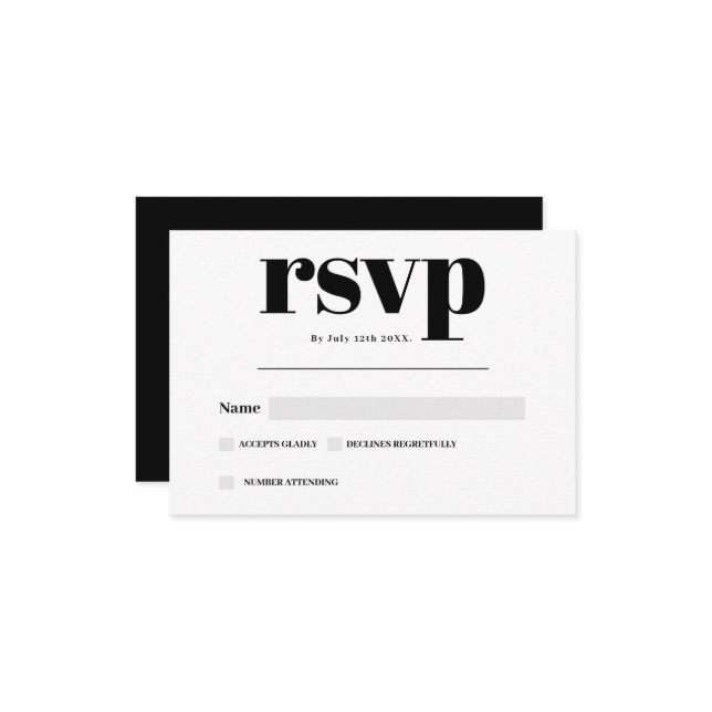 Mariage rsvp moderne en noir blanc (Devant/Arrière en situation)