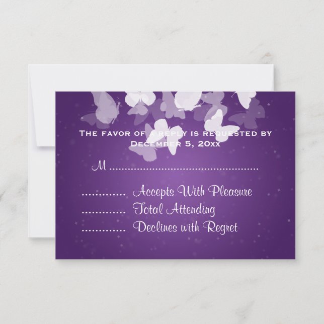 Mariage RSVP papillons insaisissables violet (Devant)