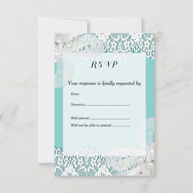 Mariage RSVP personnalisé bleu et dentelle (Devant)