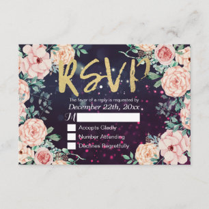 Mariage RSVP Répondre Chic Floral Purple Gold Scri