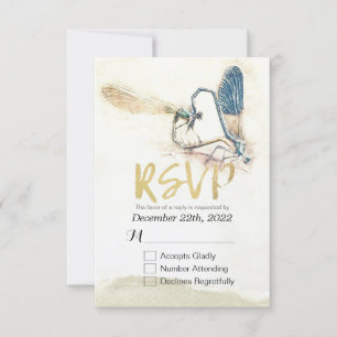 Mariage RSVP Répondre Dragonfly Mating Love Heart