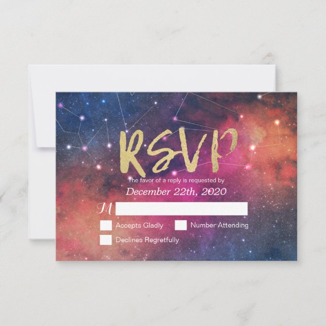 Mariage RSVP Répondre Galaxy Nebula Constellations (Devant)