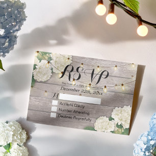 Mariage RSVP Rustique Bois Hydrangea Éclairages à
