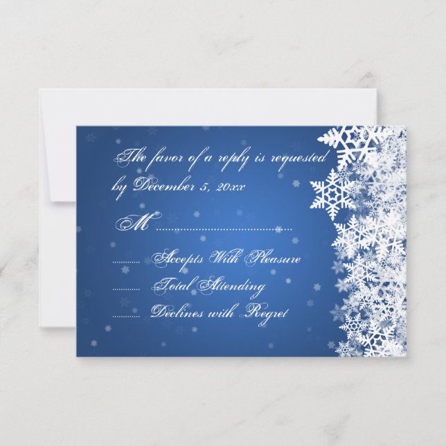 Mariage RSVP Snowflakes hiver Blue Sapphire (Devant)