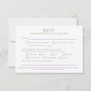Mariage RSVP violet à feuille blanche