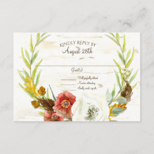Mariage RSVP  Wreath Boho Feather Birk Bark Feuill