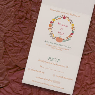 Mariage RSVP Wreath & Fall All In One Invitation