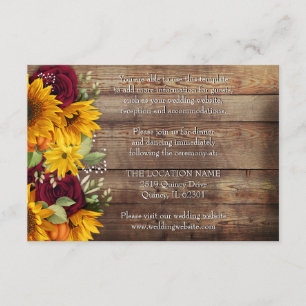 Mariage Rustic Automne Floral Détails Carte
