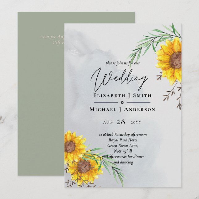 Mariage rustique aux feuilles d'olive et tournesol (Devant / Derrière)
