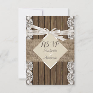 Mariage rustique beige RSVP dentelle bois toile de