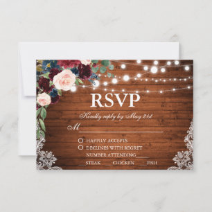 Mariage rustique Bois Bourgogne Bleu Floral RSVP R