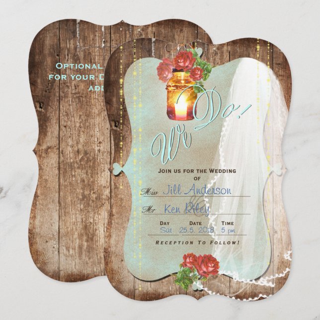 Mariage rustique ~ Carte d'invitation (Devant / Derrière)