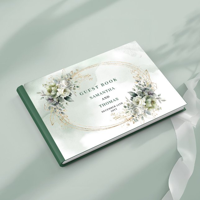 Mariage Rustique Chic Botanique Vert Or Livre d'Or (Rustic Chic Botanical Green Gold Wedding Guest Book)