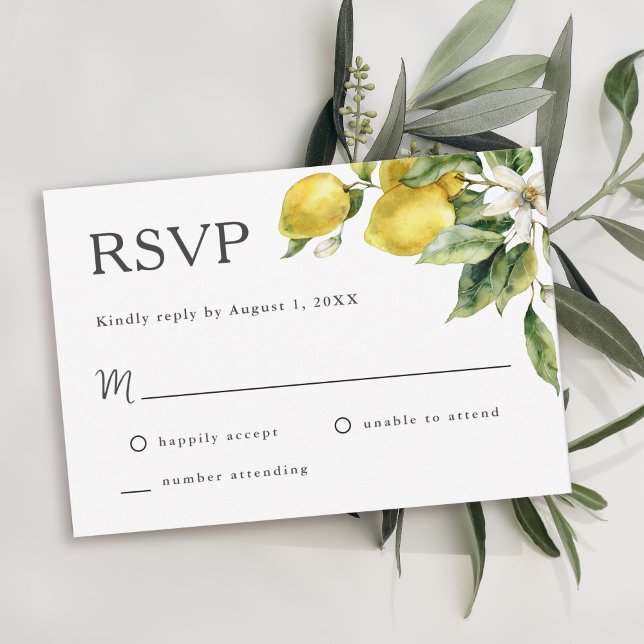 Mariage rustique Citrus Boho Lemon RSVP (Créateur téléchargé)