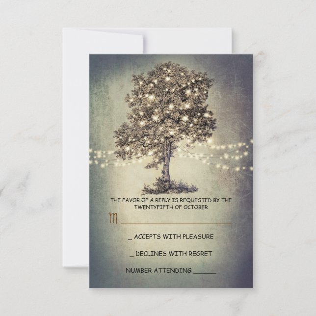 Mariage rustique d'arbre et de ficelles RSVP (Devant)