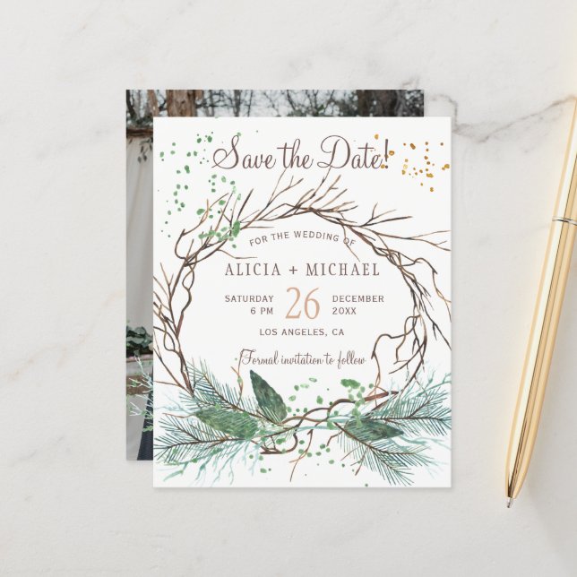 Mariage rustique d'hiver à petit budget PHOTO cart (Devant/Arrière en situation)