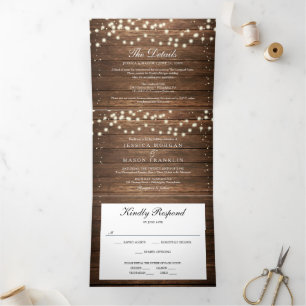 Mariage Rustique en bois Invitations triplées RSVP