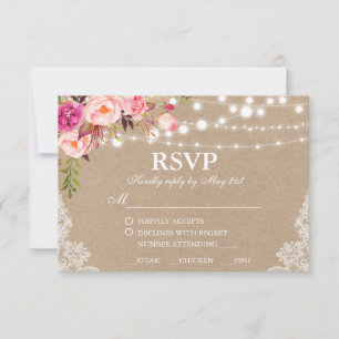 Mariage rustique Kraft Rose dentelle florale RSVP 