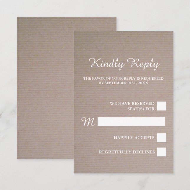 Mariage rustique Kraft RSVP (Devant / Derrière)
