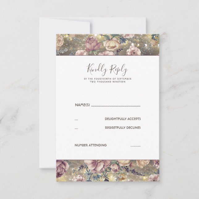Mariage rustique Mauve et Gold Floral RSVP (Devant)