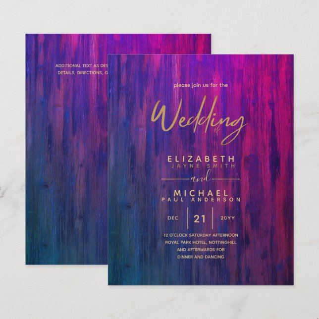 Mariage Rustique Purple Gold Budget Invite (Devant / Derrière)