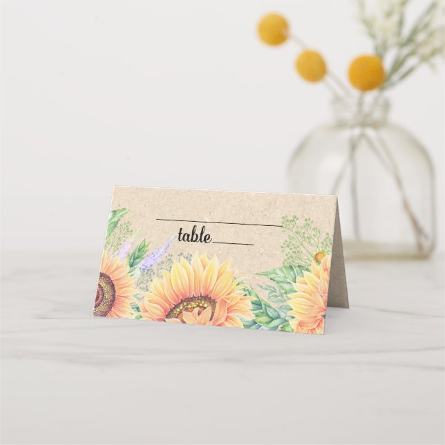 Mariage Rustique tournesol Table Place Cartes (Devant)