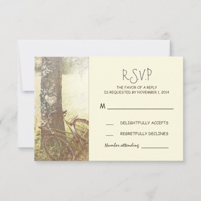 mariage rustique vintage arbre et vélo RSVP (Devant)