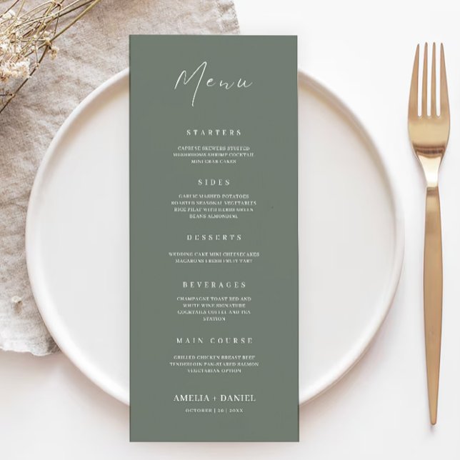 Mariage Sage Green Cartes de menu Modèle (Sage Green Wedding Menu Cards Template)