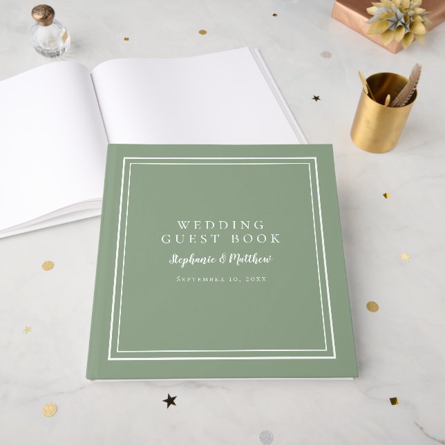 Mariage Sage Green Elegant Livre d'Invité (Recto ouvert)
