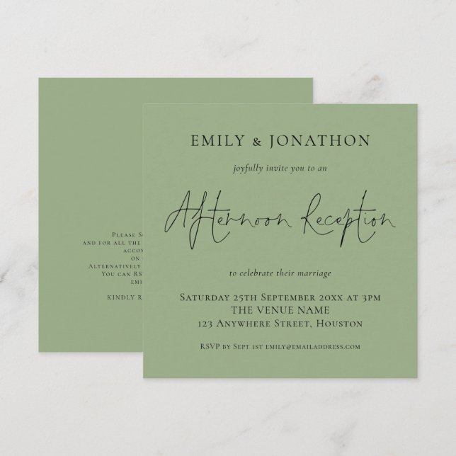 Mariage Sage Green Invitation de réception après-m (Devant / Derrière)